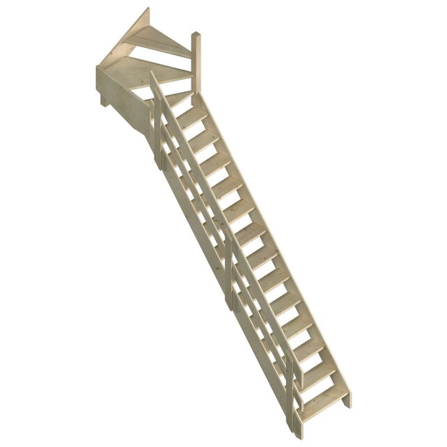 Cottage Medium vaste trap kwartslag breed vurenhout - 70 cm breed Cottage Medium vaste trap kwartslag breed vurenhout - 70 cm breed