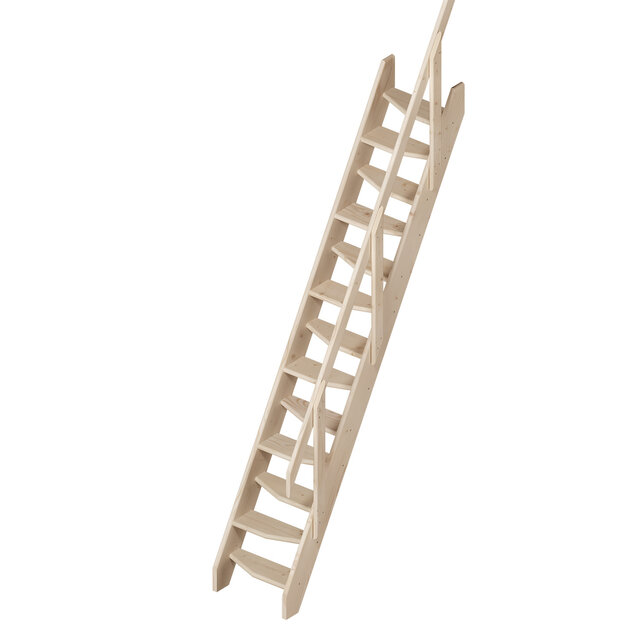 Kyoto vaste ruimtebesparende trap met leuning vurenhout - 54 cm breed