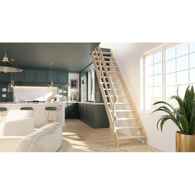 Cottage Large vaste trap recht vurenhout - 80 cm breed - 300 cm hoog