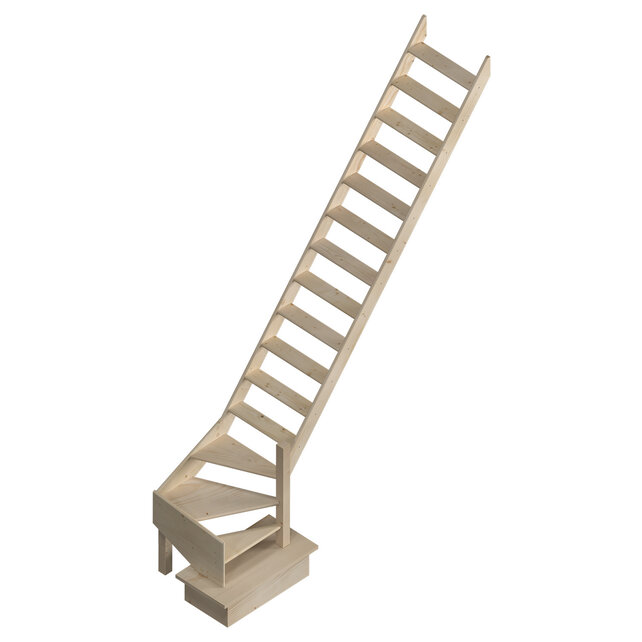 Escalier fixe Cottage Junior en épicéa avec quart tournant - 65 cm de large