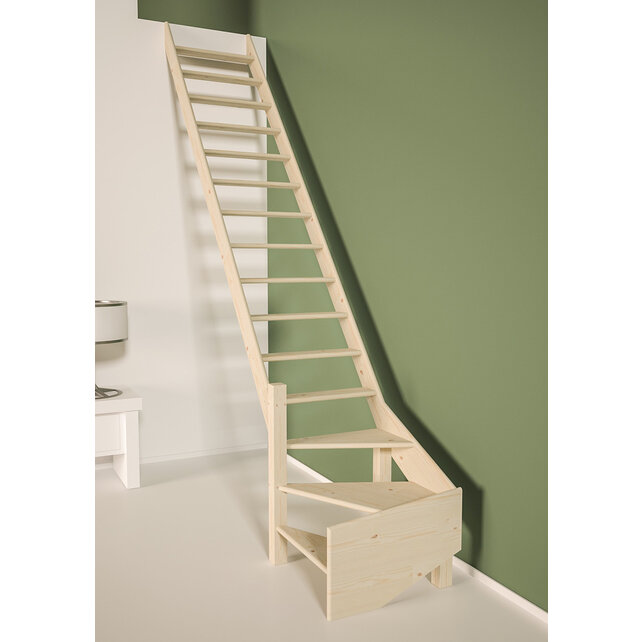 Escalier fixe Cottage Junior en épicéa avec quart tournant - 65 cm de large