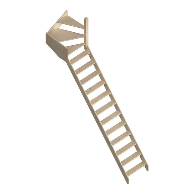 Escalier fixe Cottage Junior en épicéa avec quart tournant - 65 cm de large