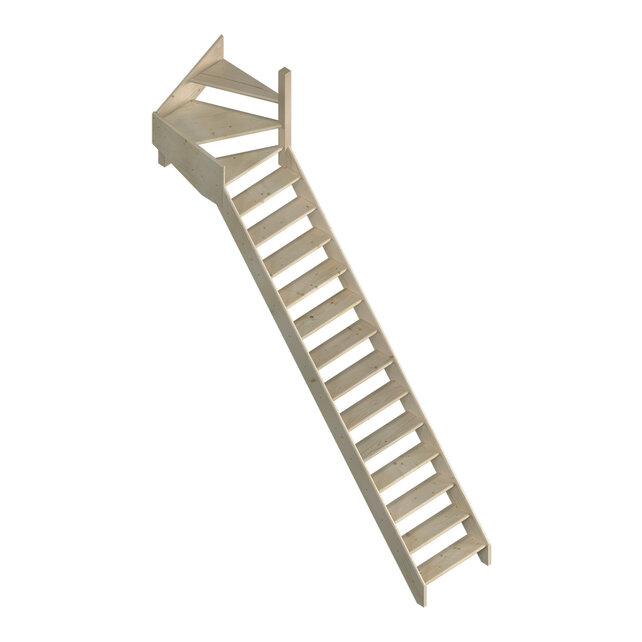 Cottage Medium escalier fixe quart tournant large en pin - 70 cm de large