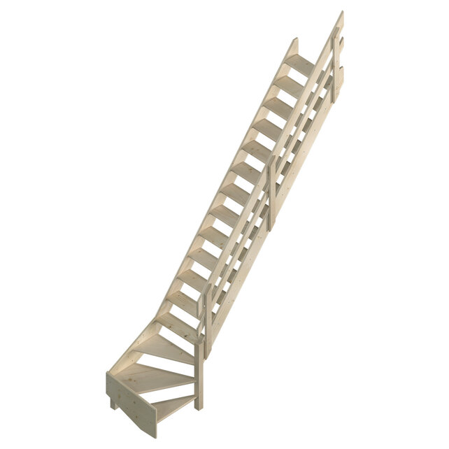 Cottage Medium escalier fixe quart tournant large en pin - 70 cm de large