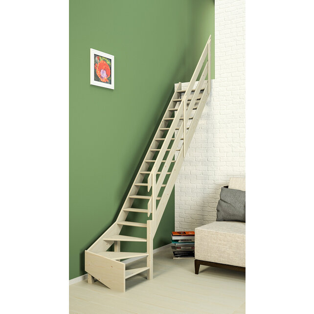 Cottage Medium escalier fixe quart tournant large en pin - 70 cm de large