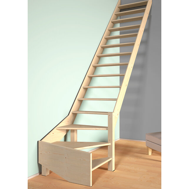 Cottage Medium escalier fixe quart tournant large en pin - 70 cm de large