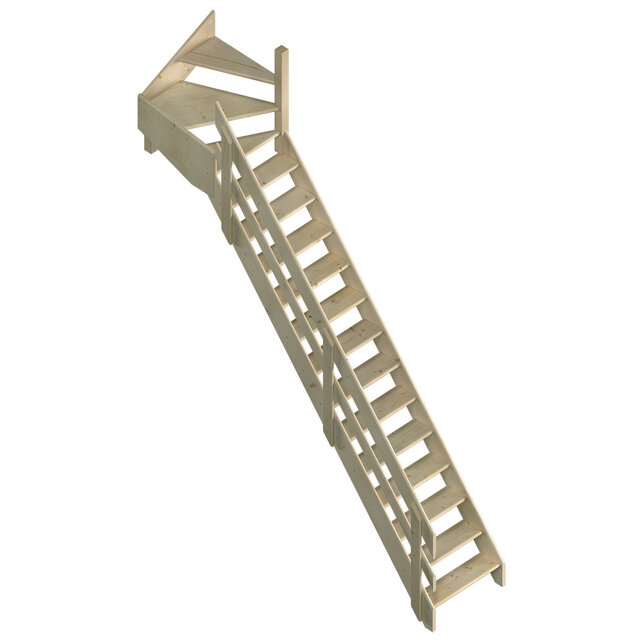 Cottage Medium escalier fixe quart tournant large en pin - 70 cm de large