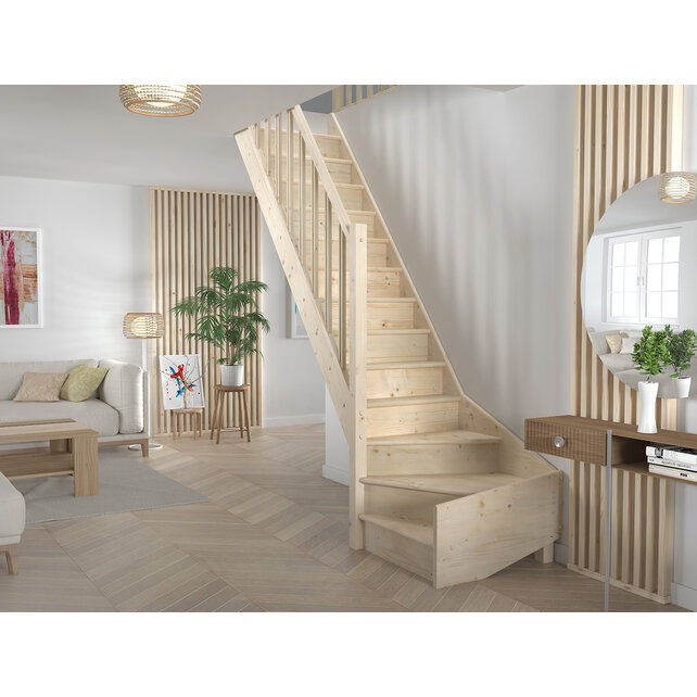 Escalier fixe Tradi Eco quart tournant gauche/droite épicéa - largeur 80 cm