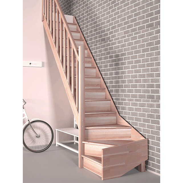 Escalier fixe Tradi Eco quart tournant gauche/droite hêtre - largeur 80 cm