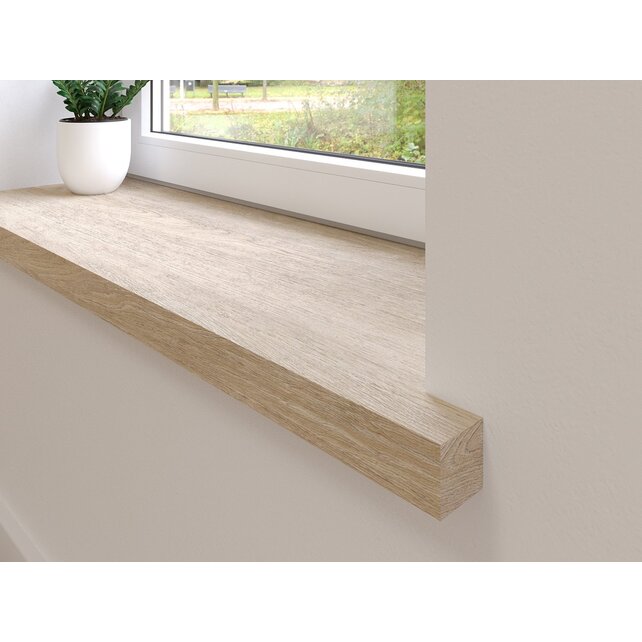 Appui de fenêtre droit sur-mesure en chêne avec oreilles