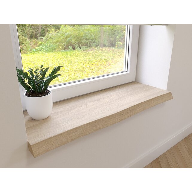 Appui de fenêtre tronc d'arbre sur-mesure en chêne sans oreilles