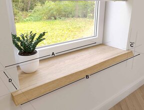 Appui de fenêtre tronc d'arbre sur-mesure en chêne avec oreilles