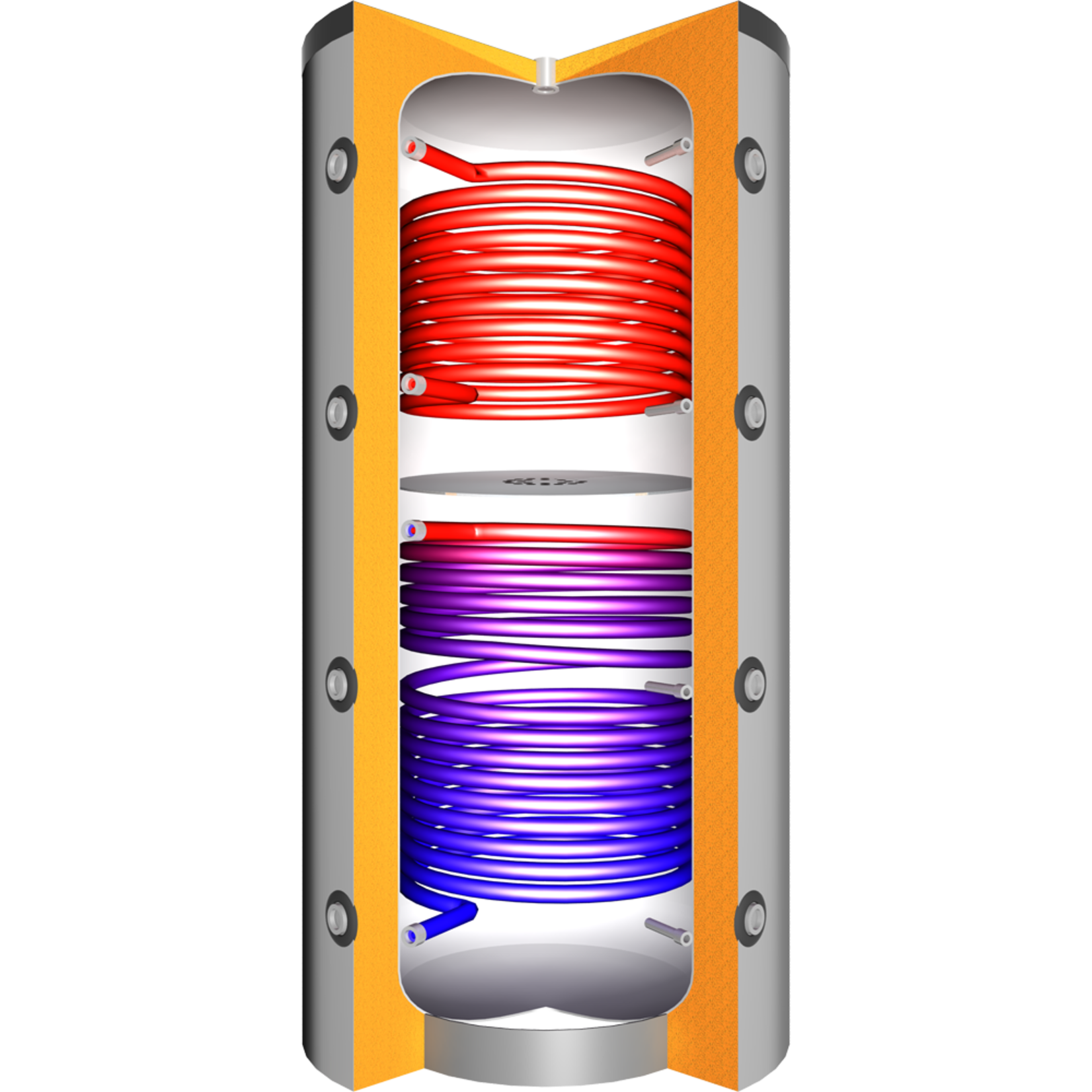 Verwarmings buffervat met 2 warmtewisselaars