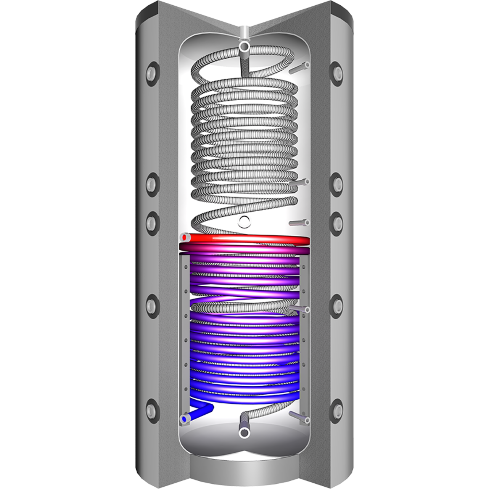 Réservoir hygiénique combiné à stratification avec échangeur de chaleur en acier inoxydable