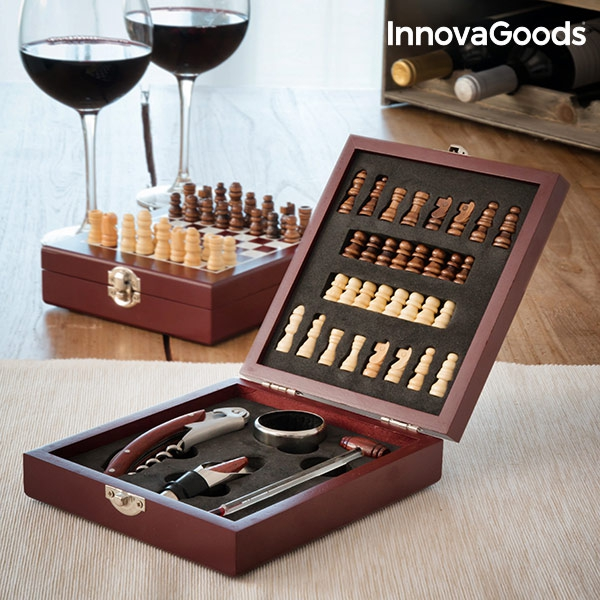 InnovaGoods Wijnaccessoireset met Schaakspel - 37-delig afbeelding