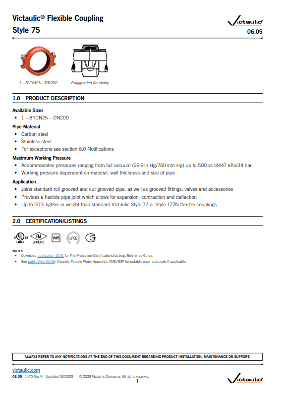 Victaulic Victaulic 75 flex couplings