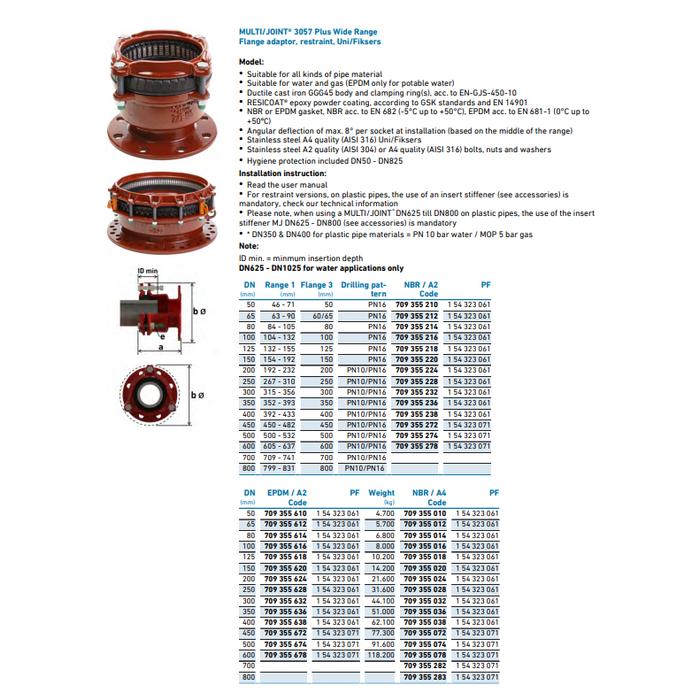 Georg Fischer MULTI/JOINT® 3007 Flens adapter  EPDM