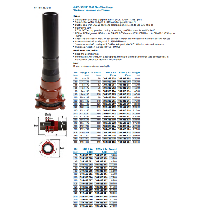 Georg Fischer MULTI/JOINT® 3067 Plus PE adapter EPDM