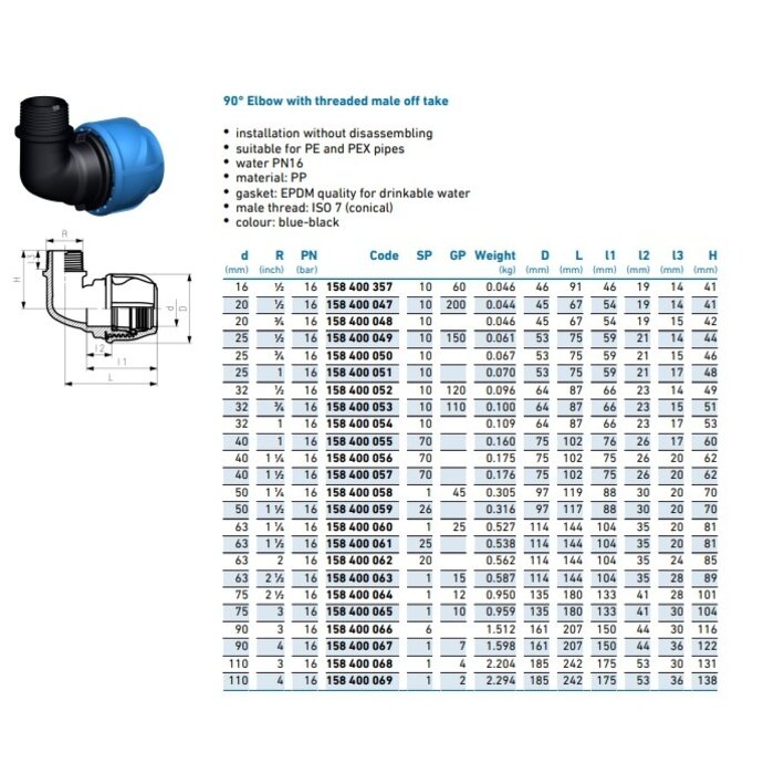Georg Fischer 90° Elbow with threaded male