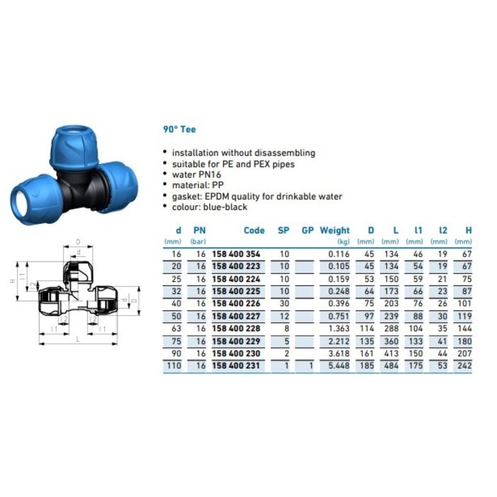Georg Fischer T-stuk 90° recht