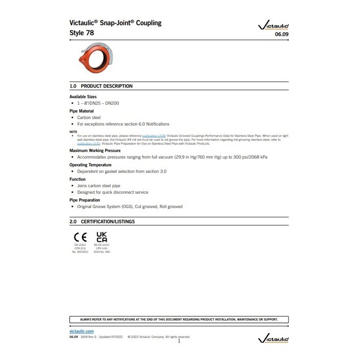 Victaulic Victaulic Snap-Joint koppeling 78