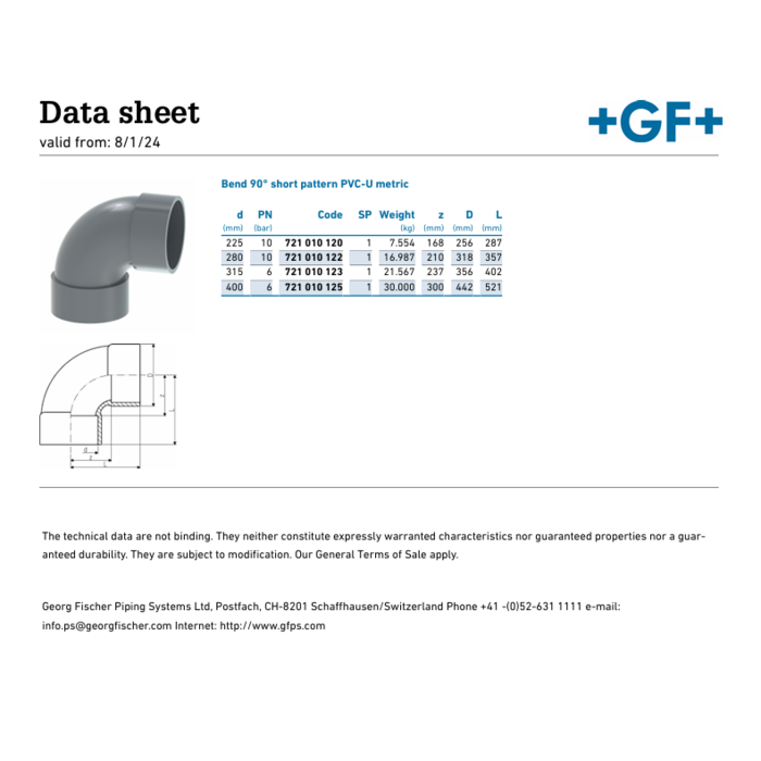 Georg Fischer Bend 90° short pattern PVC-U metric