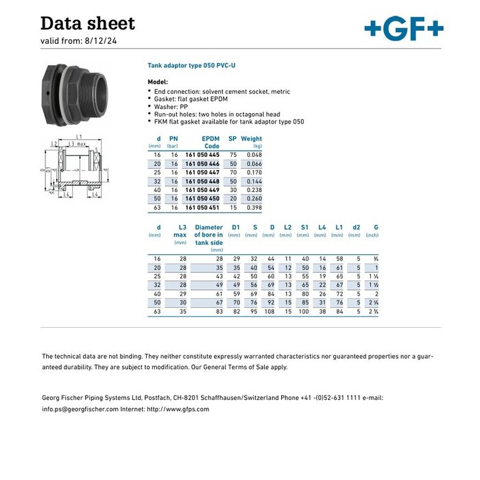 Georg Fischer  PVC-U Tank adaptor compact