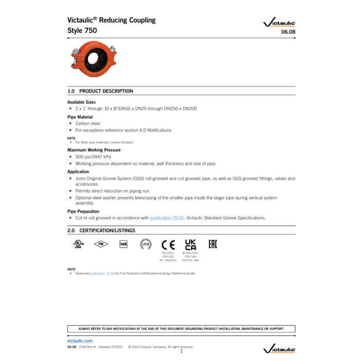 Victaulic Victaulic Koppeling Reduceer  verzinkt ST 750