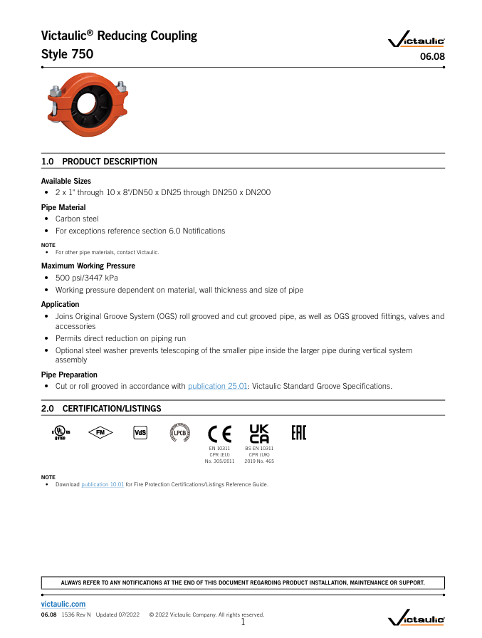 A2 Victaulic Victaulic Koppeling Reduceer verzinkt ST 750