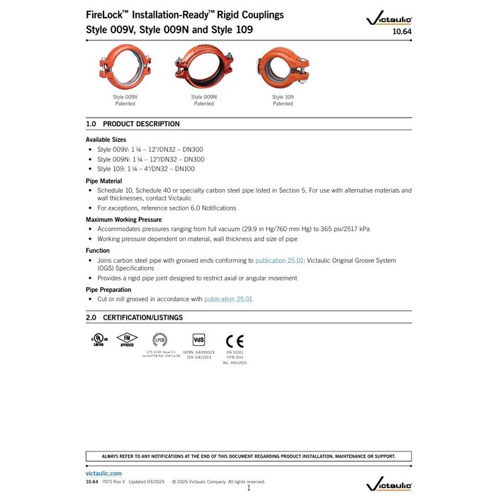 A2 Victaulic Victaulic koppeling FireLock montage gereed Stijl 009N verzinkt /EPDM