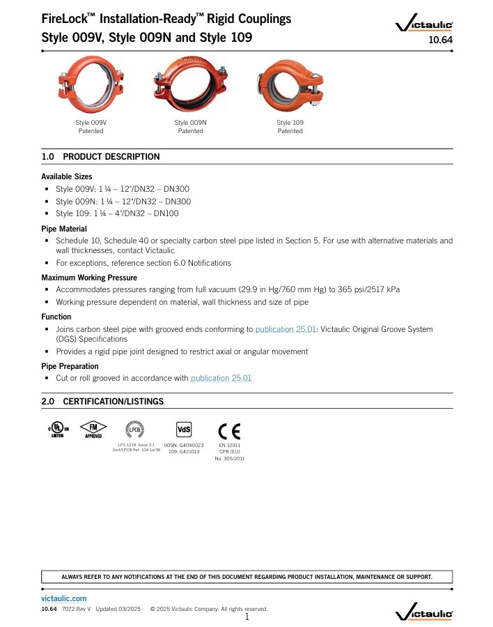 A2 Victaulic Victaulic koppeling FireLock montage gereed Stijl 009N verzinkt /EPDM