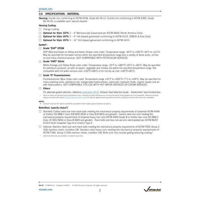 A2 Victaulic Victaulic QuickVic rigid coupling style 107 EPDM