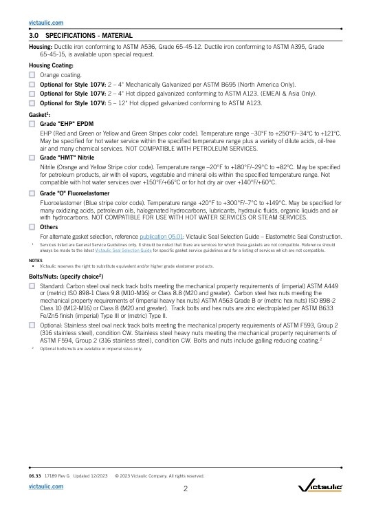 A2 Victaulic Victaulic QuickVic starre koppeling stijl 107 EPDM