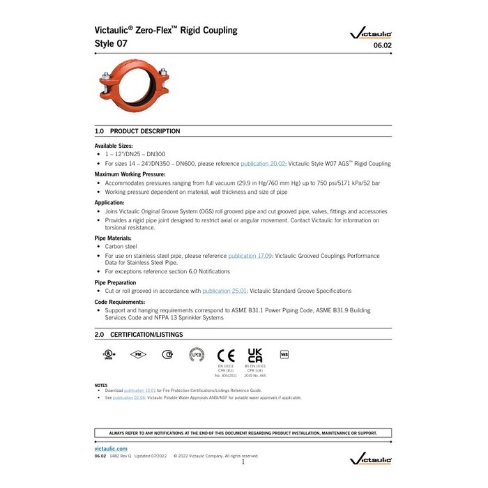 Victaulic Victaulic rigid coupling style 07 galvanised EPDM