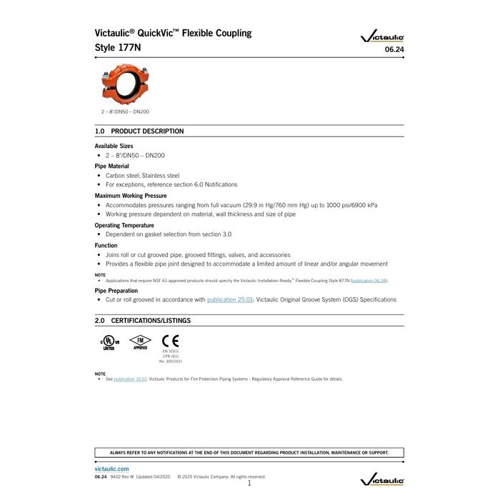 A2 Victaulic Victaulic QuickVic Flexible Coupling  Style 177N