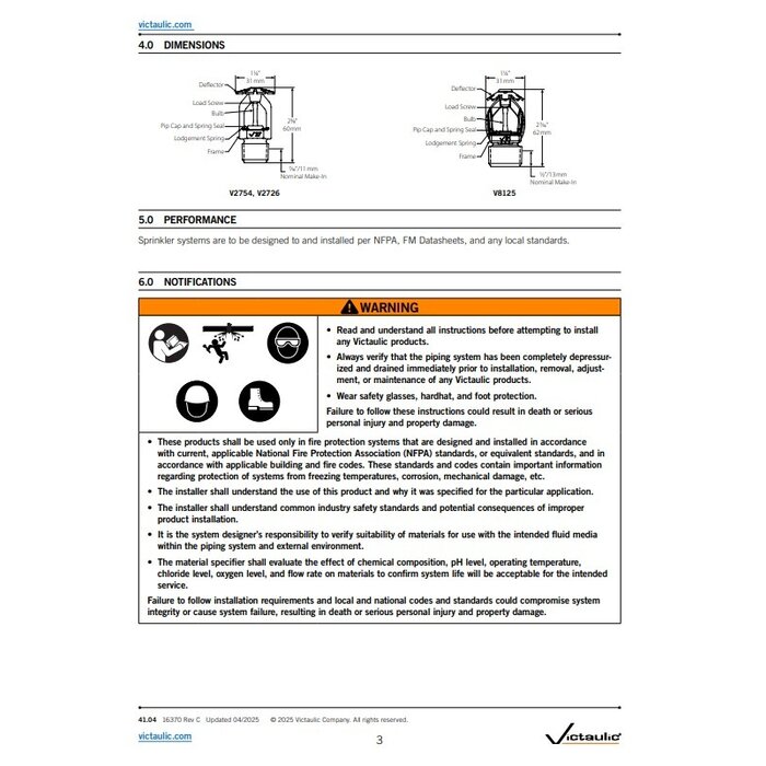 Victaulic Victaulic FireLock™ Series FL-QR/CNV Conventional Sprinklers