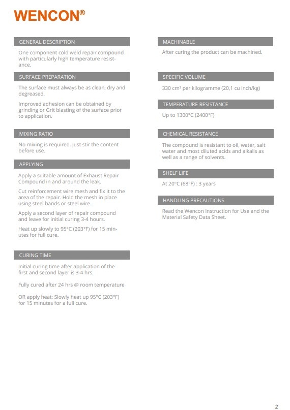 Wencon Wencon® Exhaust Repair Kit 310 ml