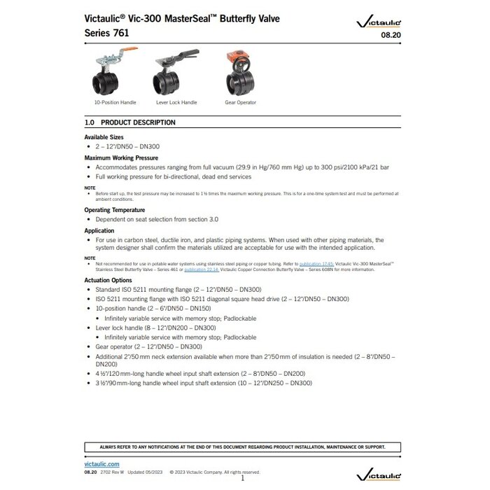 Victaulic Vlinderklep handgreep Victaulic Style 761 Vic-300 DI-Nikkel MasterSeal EPDM