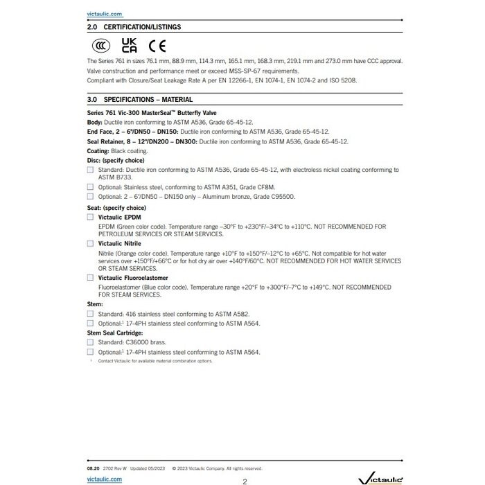 A2 Victaulic Vlinderklep handgreep Victaulic Style 761 Vic-300 DI-Nikkel MasterSeal EPDM