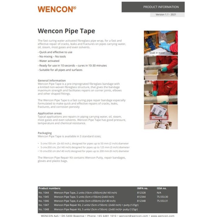 A4 Wencon Wencon® Pipe Tape Repair Kit (2 units) + putty