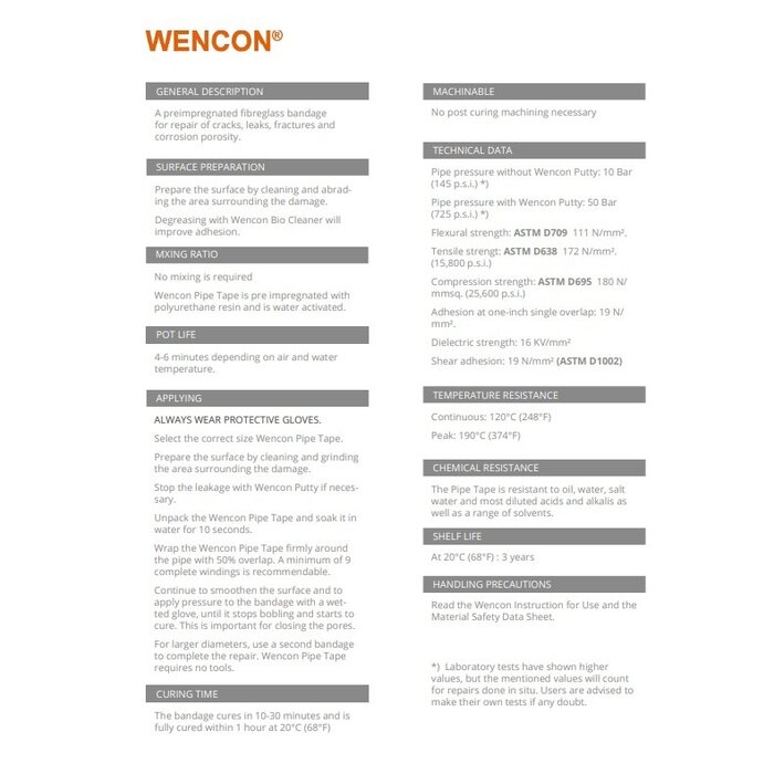 A4 Wencon Wencon® Pipe Tape Repair Kit (2 units) + putty