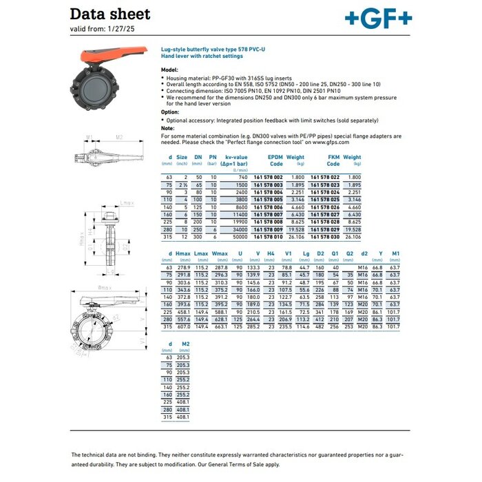 Georg Fischer Butterfly Valve Lug Type 578 EPDM