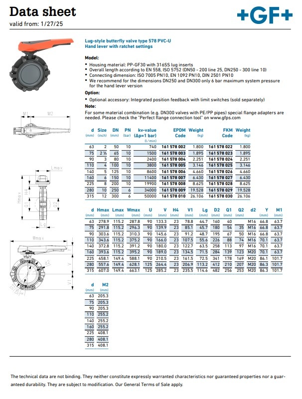 Georg Fischer Butterfly Valve Lug Type 578 EPDM
