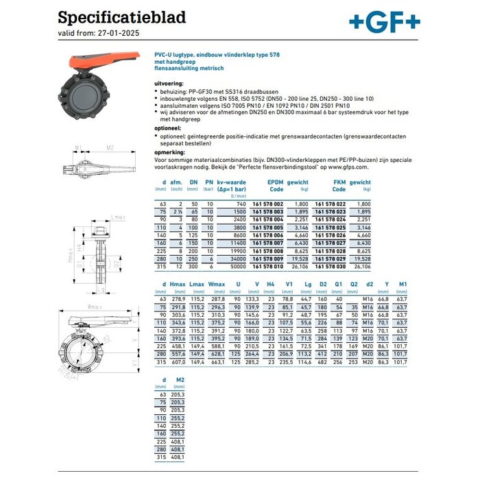 Georg Fischer Vlinderklep Lug Type 578 EPDM