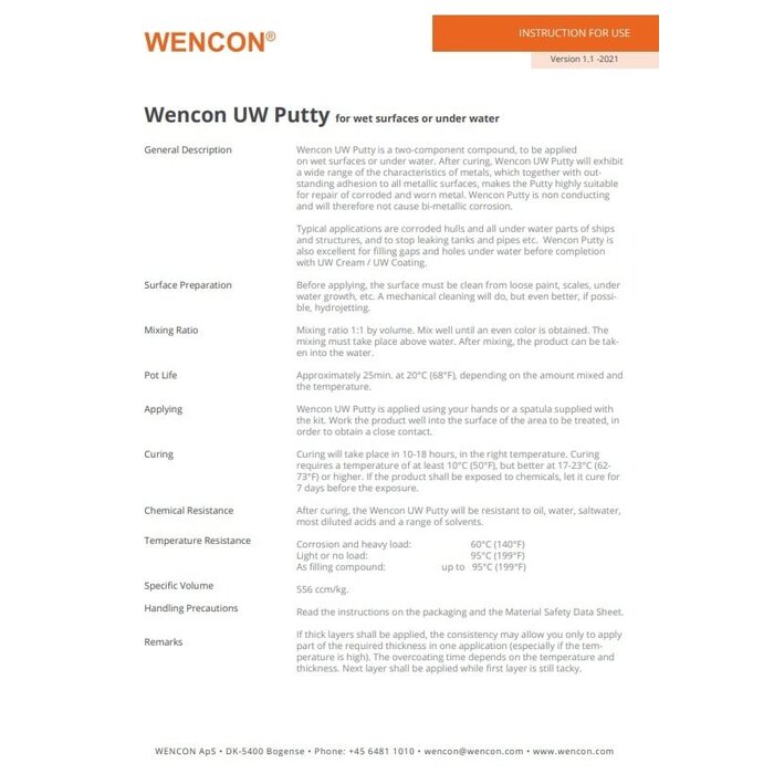 A4 Wencon Wencon® UW Putty wet surface