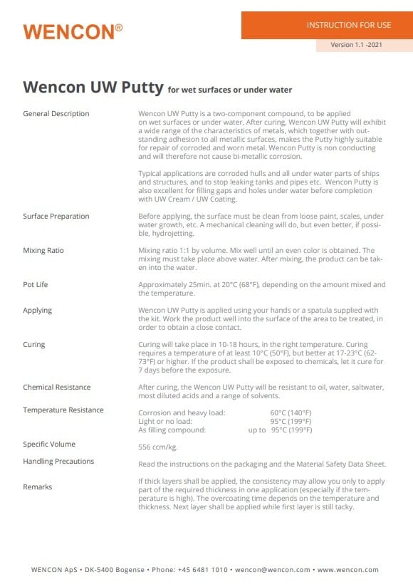A4 Wencon Wencon® UW Putty voor natte oppervlakken of onder water