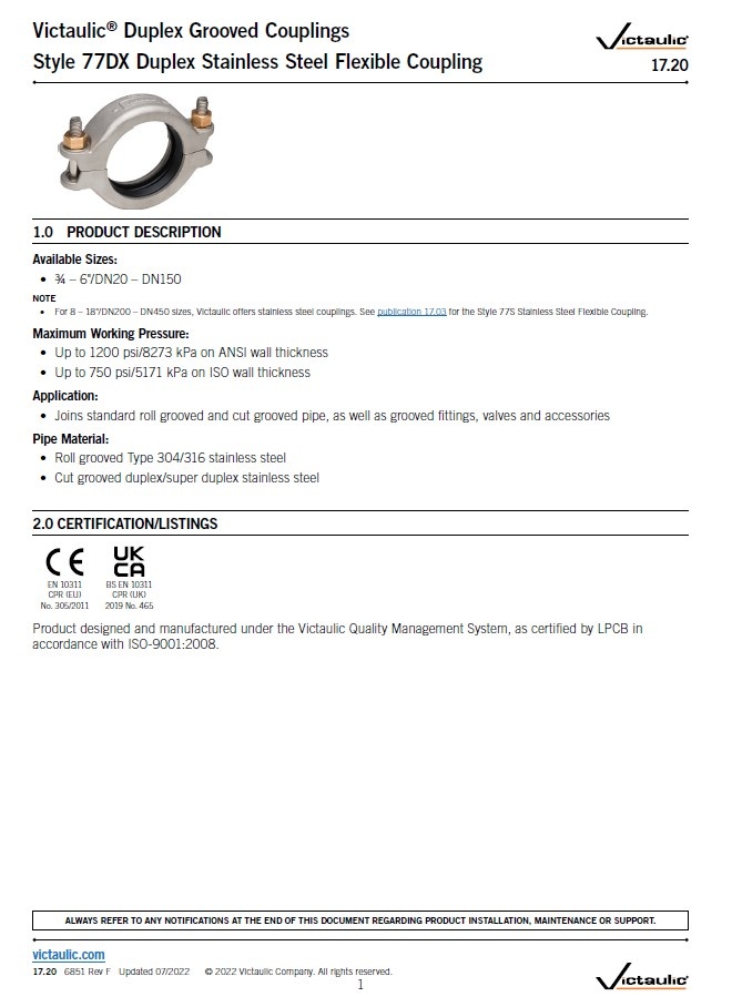 Victaulic Victaulic flexibele koppeling DUPLEX Style 77DX / standaard EPDM