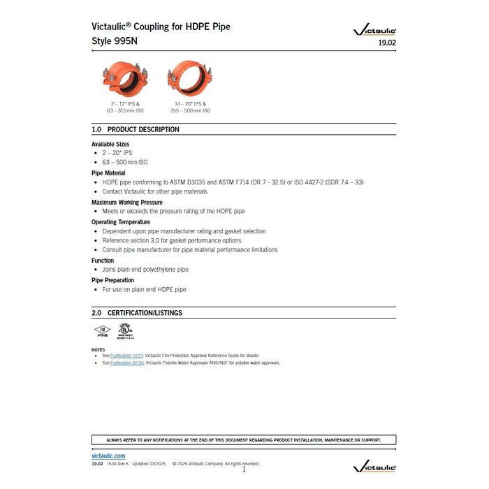 A2 Victaulic Victaulic Style 995N  Geschikt voor IPS HDPE-buizen