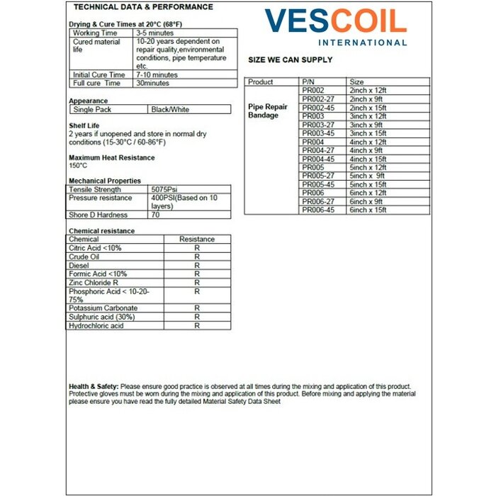 Vescoil International Vescoil Pipe Repair Bandage
