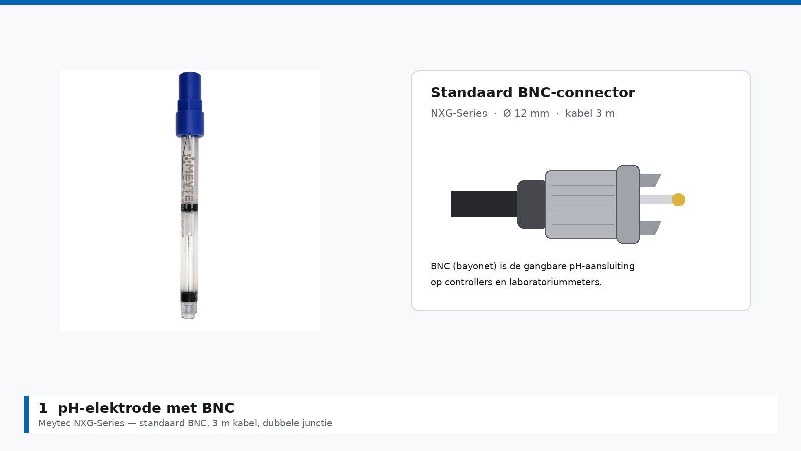 Meytec NXG pH-elektrode met standaard BNC-connector en 3 m kabel